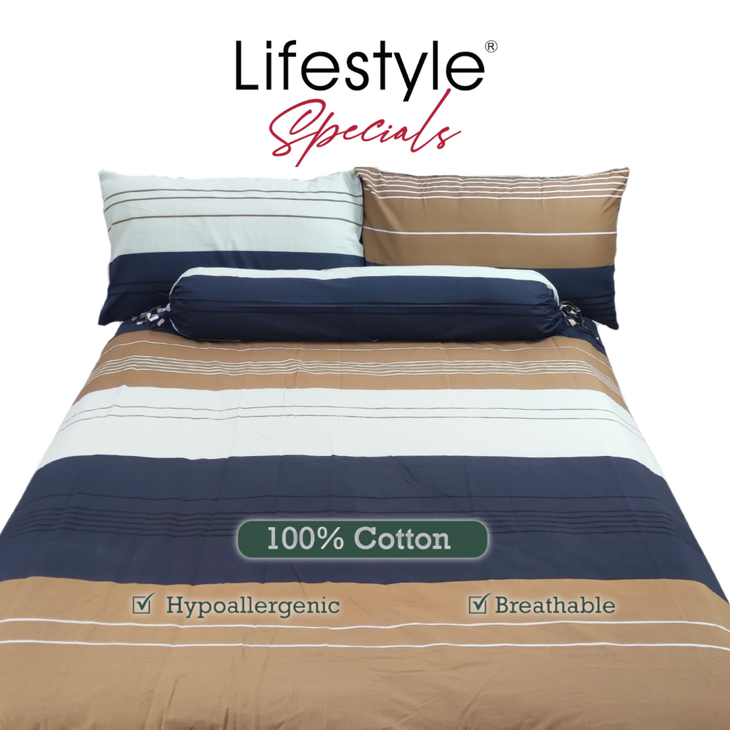 3PC Bedsheet Set (King) | 100% Cotton (Design 5) Bronze/Black