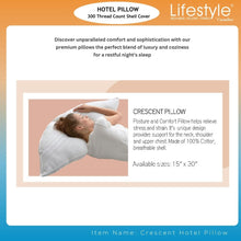 Load image into Gallery viewer, Hotel Crescent Pillow - 300 Thread Count Cover
